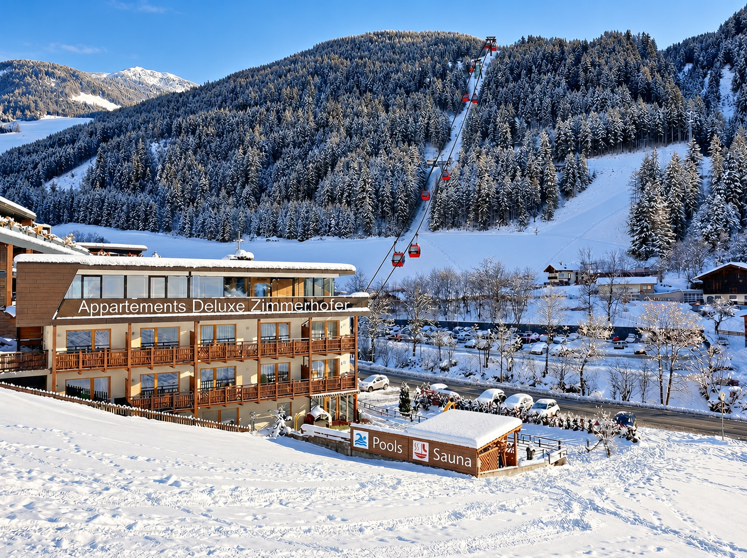 Zimmerhofer Appartements im Winter direkt an der Klausberg-Seilbahn